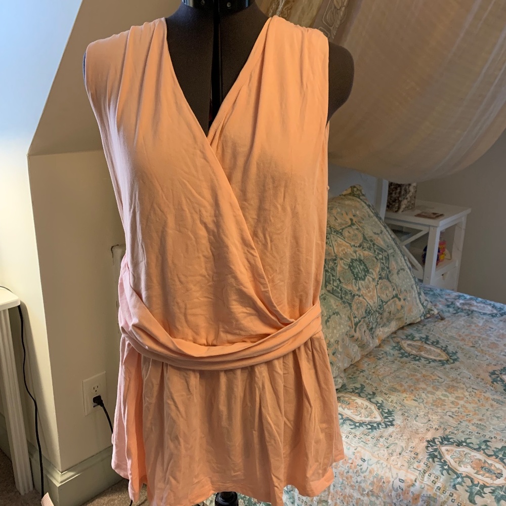Garnet Hill pale pink organic cotton wrap waist peplum tank